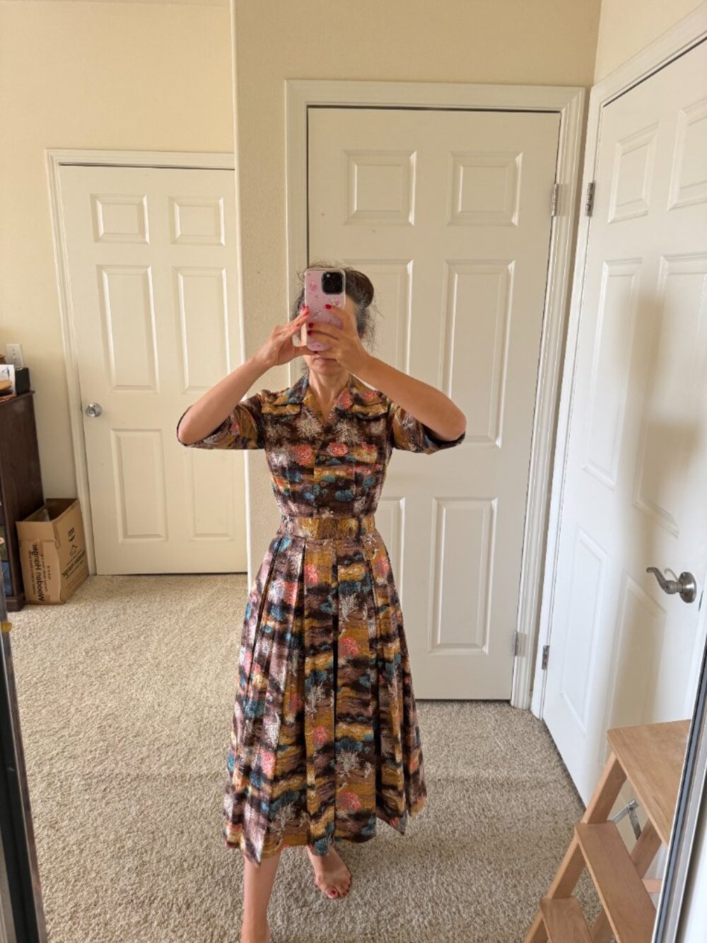 1950s Desert Novelty Print Cotton Shirtwaist Dress & Matching Belt - Picture 2 of 8